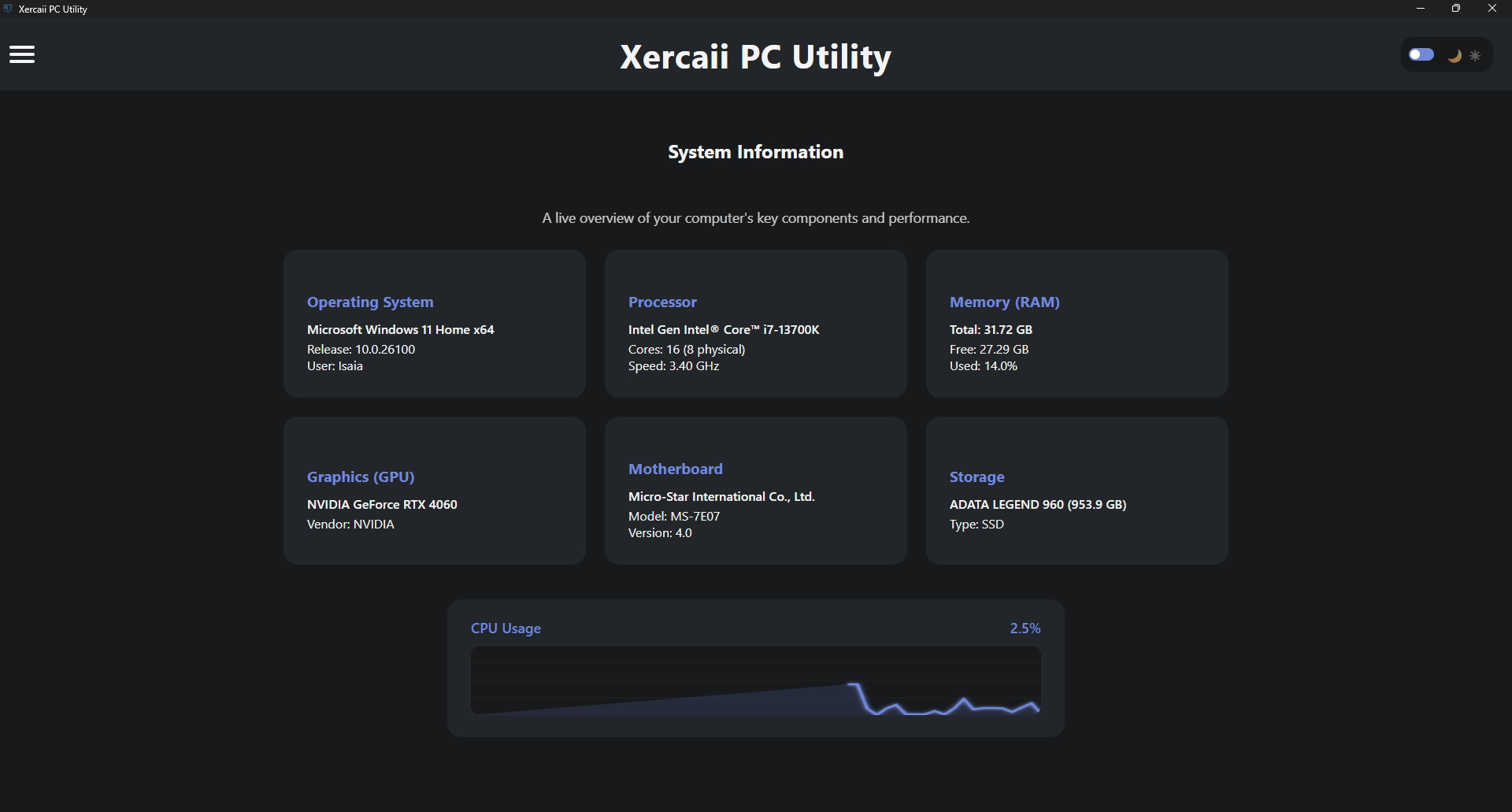 Screenshot of the System Information page